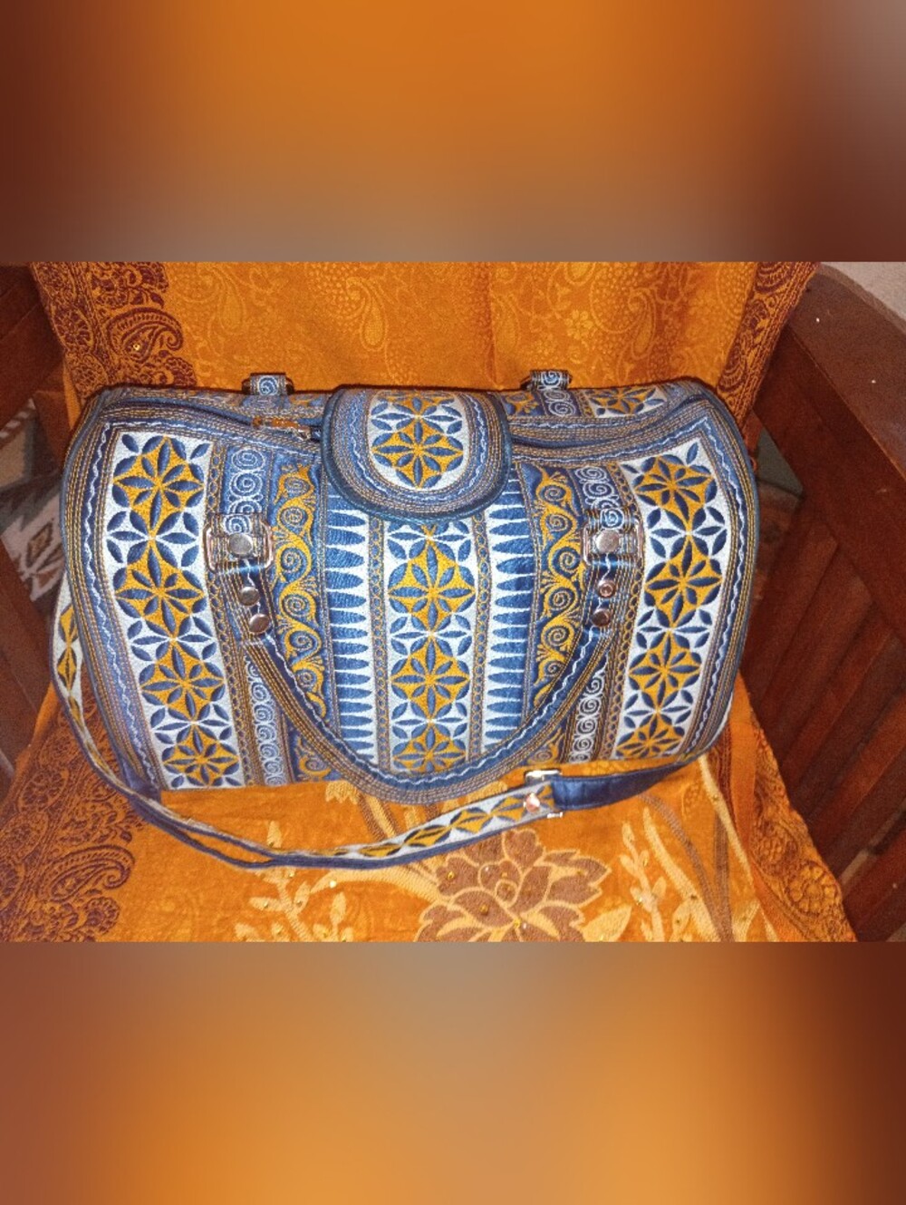 Banda bags Day Bag Bohemian Patterned Blue & Gold Women’s Duffel Bag